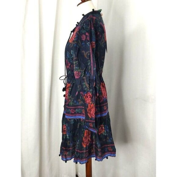 FARM Rio Mini Dress S Black Flower Tapestry Teal Floral Cottagecore Summer - Picture 8 of 16